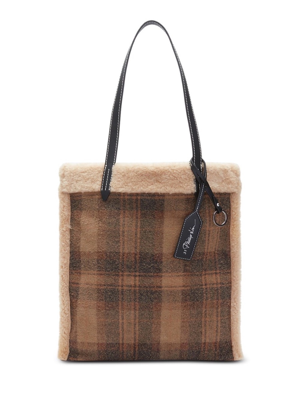 3.1 Phillip Lim Shearling Trim Wool Flannel Tote Bag - Brown